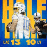 an advertisement for the lac 13 10 lv football game