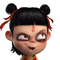a cartoon character with a red circle on her forehead has a black eye