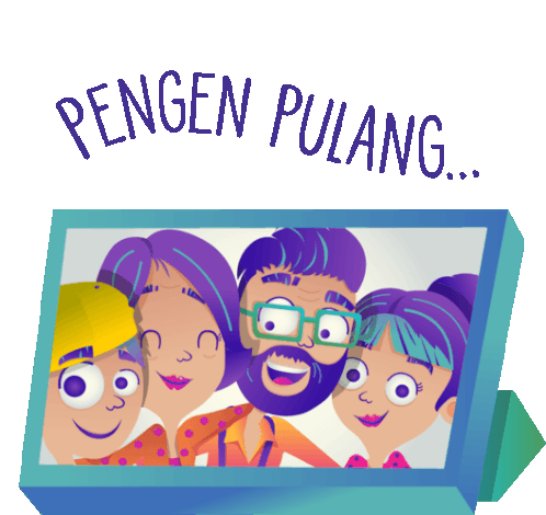 Family Photo In Picture Frame With "Want To Go Home" Caption In Indonesian Sticker - Family First Family Picture Frame Stickers