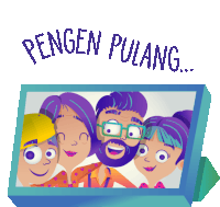 Family Photo In Picture Frame With "Want To Go Home" Caption In Indonesian Sticker - Family First Family Picture Frame Stickers