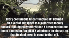 a group of chimpanzees are walking through a forest with a caption that says every continuous linear functional f