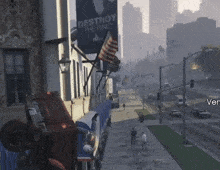 a sign that says destroy the ring hangs from the side of a building