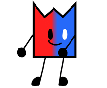 a red and blue cartoon character with a crown on it