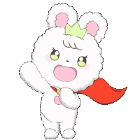 a cartoon illustration of a white bunny with a red cape around its neck
