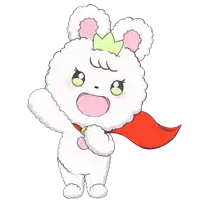 a cartoon illustration of a white bunny with a red cape around its neck