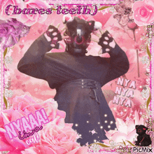 a picture of a girl in a black dress with the words bares teeth on it