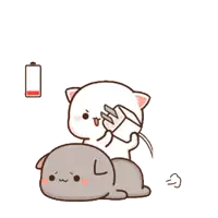 a cartoon cat is laying on top of another cat while holding a charger .