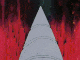 a cartoon drawing of a white cone in a dark room