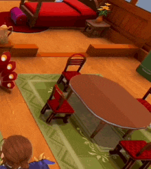 a living room with a table and chairs and a bed
