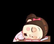 a cartoon girl is giving a thumbs up next to a book that says home work