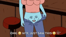 a cartoon of a woman taking off her pants with a face on her butt .