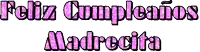 feliz cumpleanos madrecita is written in pink glitter on a white background