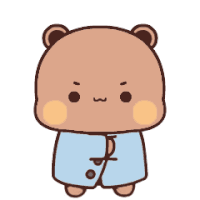 a cartoon bear wearing a blue jacket and pants is standing on its hind legs .