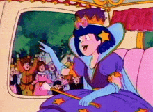 a cartoon of a princess holding a wand and a crown