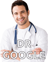 a man in a lab coat with a stethoscope around his neck and the words dr google behind him