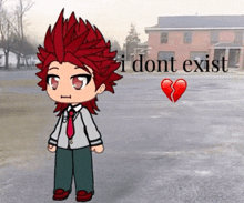 a cartoon character says i dont exist with a broken heart behind him