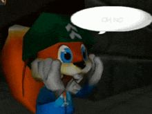 a cartoon character with a speech bubble that says oh no on it