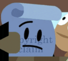 a cartoon character holding a piece of paper that says copyright claim on it