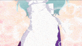a girl with blue hair and a white apron