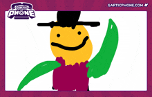 a drawing of a smiley face with a top hat and garticphone.com on the bottom