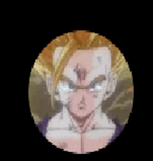 a close up of a cartoon character 's face in a circle with a black background .