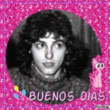 a picture of a woman with the words buenos dias written on the bottom