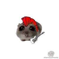 a hamster with a red mohawk and a guitar