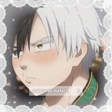 a picture of a boy with white hair and the words sakura de mafer on the bottom