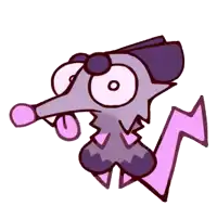 a cartoon drawing of a purple rat with a bow on its head