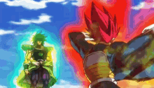 a cartoon of broly and vegeta fighting each other in the sky