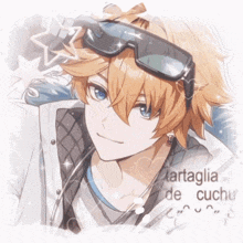 a drawing of a boy wearing sunglasses with the words " artaglia de cuchi " written below him