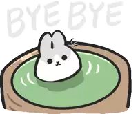 a drawing of a rabbit in a bowl with the words bye bye written above it