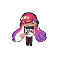 a cartoon drawing of a girl with pink hair wearing a shirt that says i 'm a kid