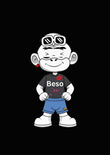 a cartoon character wearing sunglasses and a black shirt that says beso