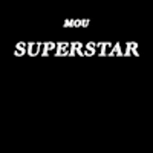 a black background with a gold trophy and the words mou superstar .