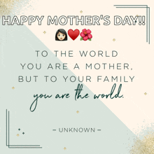 a mother 's day card with a quote by unknown