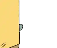 a cartoon shark peeking out from behind a yellow wall