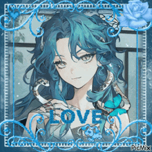 a picture of a girl with a snake and the word love on it