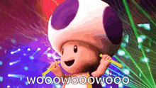 a cartoon toad is holding two sticks in his hands and says wooowooowooo .