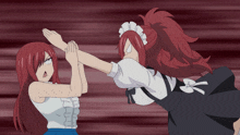 a maid and a woman with red hair are fighting