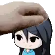 a cartoon girl with long black hair is being pummeled by a hand .