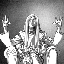 a black and white drawing of a woman with long hair and the words absolute cinema