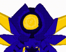 a drawing of a blue and yellow object with a circle in the middle