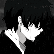 a black and white drawing of a person with a tear running down their face