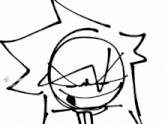 a black and white drawing of a cartoon character with a surprised look on their face .
