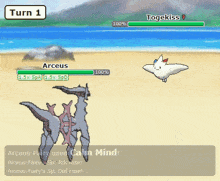 a pokemon game with arceus and togekiss fighting each other