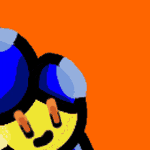 a pixel art of a cartoon character with a blue hat
