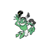 a cartoon of a green native american holding a baseball glove .