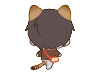 a cartoon drawing of a boy with cat ears and a red purse