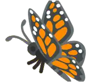 a black and orange butterfly with white spots on its wings is flying .